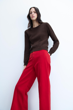 ZARA ДЖИНСЫ WIDE LEG С ВЫСОКОЙ ПОСАДКОЙ — ZW COLLECTION, КРАСНЫЙ