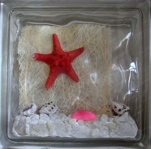 Стеклоблок декоративный Морские звезды МТ-021-В  19x19x8 см.