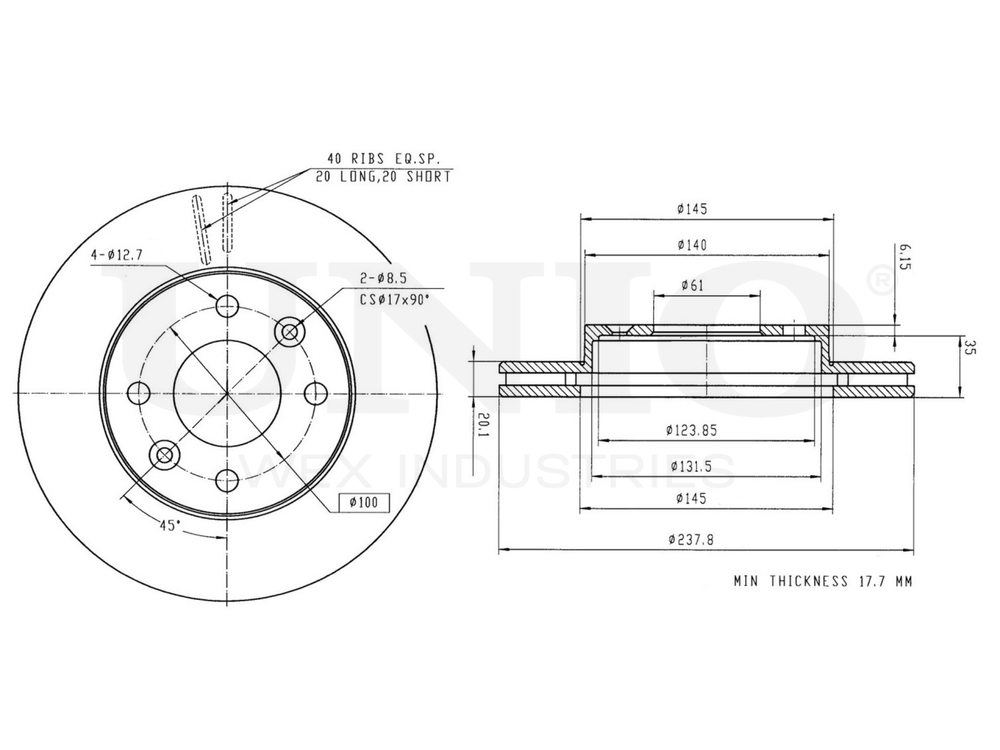 Диск тормозной передний UNIO BRD-20079