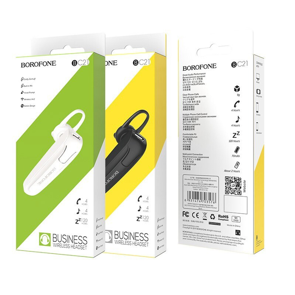 Гарнитура Bluetooth BOROFONE BC21 (белый)