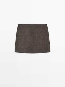 Massimo Dutti Мини-юбка из шерстяной смеси, шоколадный