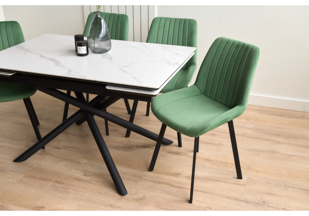 Керамический стол Woodville Мэриан 120(180)х80 snow alpin white, черный, ножки черные