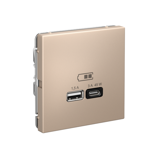 ARTGALLERY USB РОЗЕТКА A + тип-C 45Вт высокоскор.заряд. QC, PD, механизм, ПЕСОЧНЫЙ