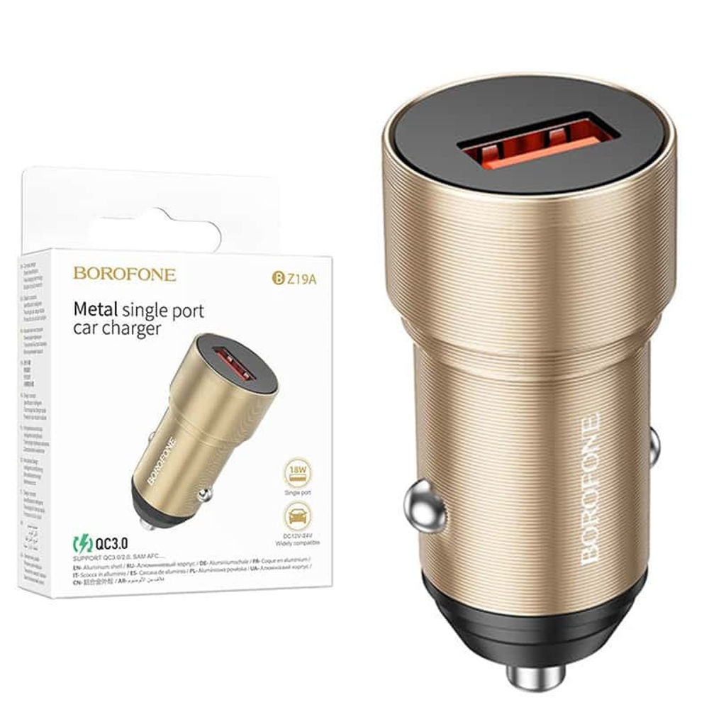 Автомобильный адаптер питания BOROFONE BZ19A QC 3.0 (золото)