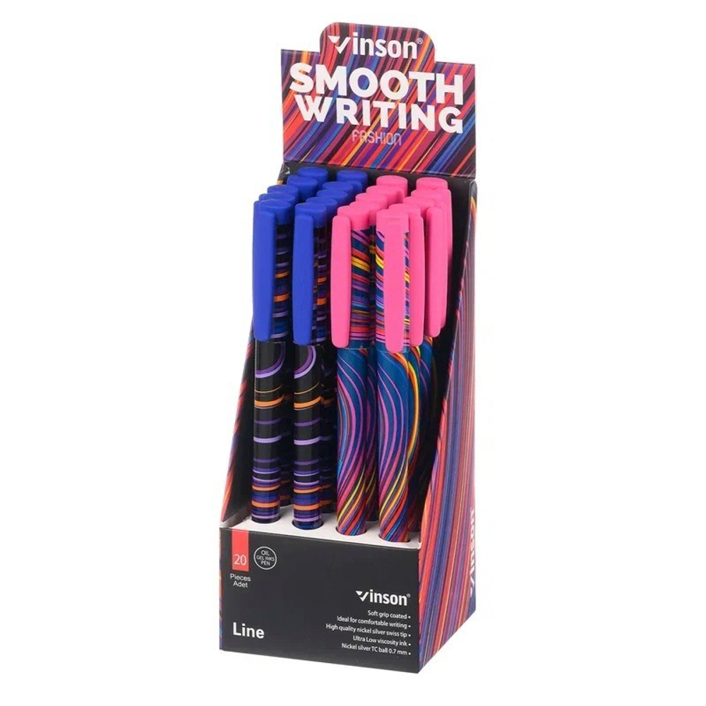 Ручка шариковая, масляная, Vinson, синие чернила, серия "Line 2", 20 шт