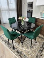 Круглый стеклянный раздвижной стол "Черный оникс" и стулья "ГУЧИ" изумруд