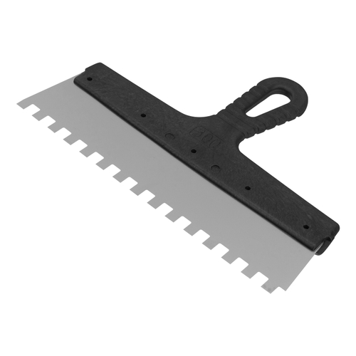 85501 Шпатель из нержавеющей стали, пластмассовая ручка, зуб 10 х 10 мм // 300 мм // Сибртех