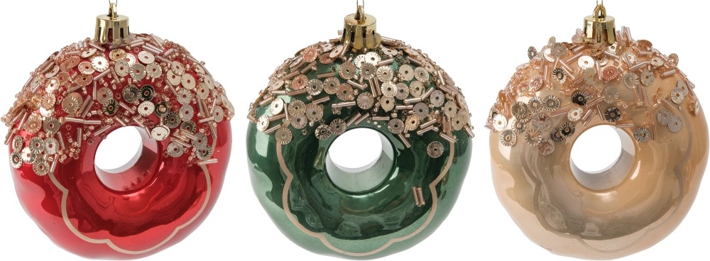 Набор украшений Пончики 3шт 8,5см красный+зеленый+шампань, SYQD1-0124007