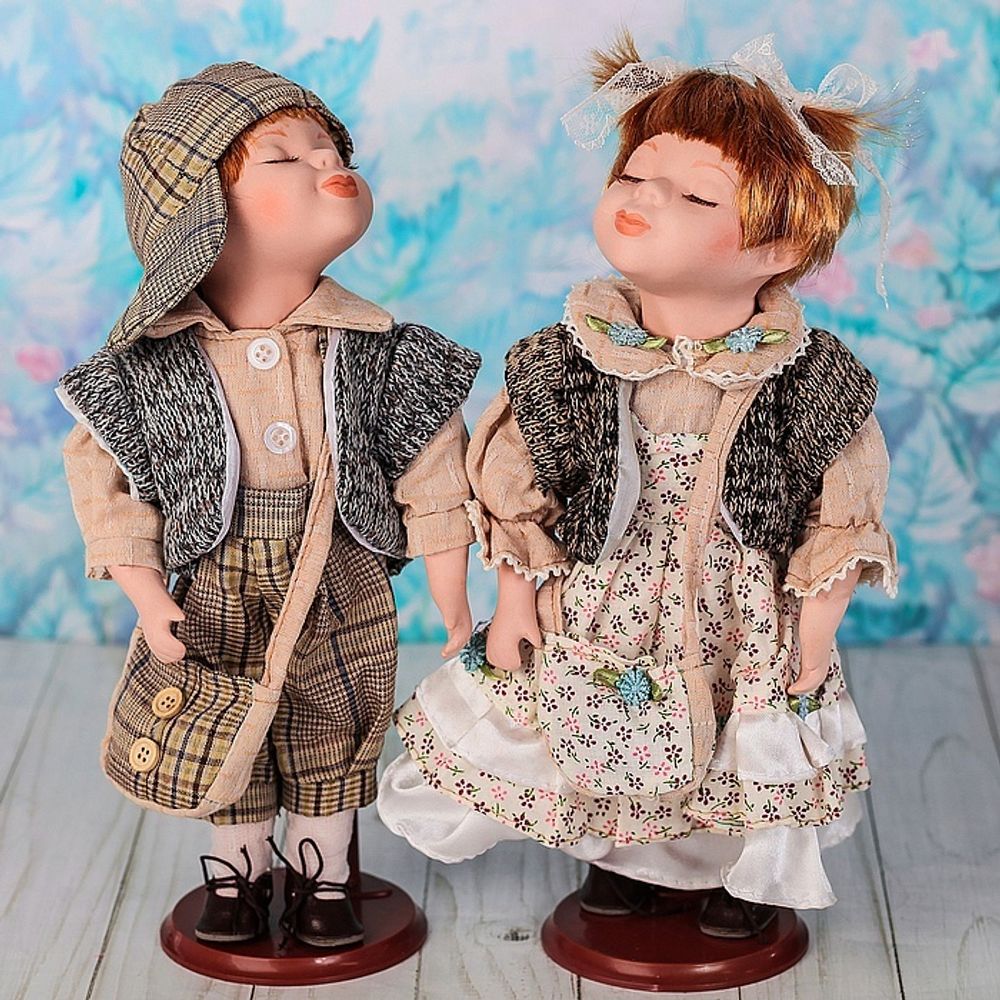 Кукла коллекционная &quot;Поцелуйчики Эльза и Эдик&quot; h= 30 см, набор 2 шт