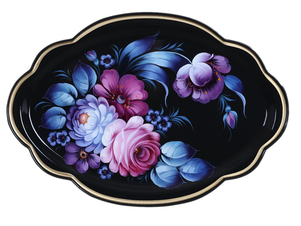 Жостовский поднос декоративный, размер 32х22 см (A11), металлический
