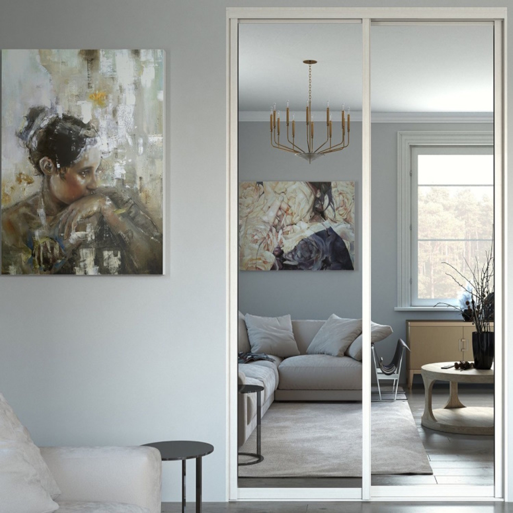 Дверь-купе ARISTO FLAT, зеркало, профиль белый матовый