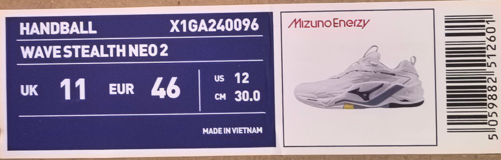 MIZUNO, WAVE STEALTH NEO 2(U), HANDBALL, White/BellwetherBlue/BelAirBlu, MEN, US 12 /EUR 46 /UK 11 /СМ 30