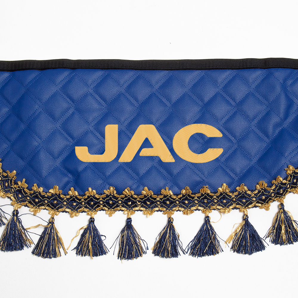 Ламбрекен с косынками стеганые JAC (экокожа, синий, синие кисточки)
