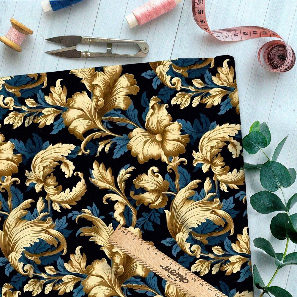 Ткань премиум бифлекс золотые листья