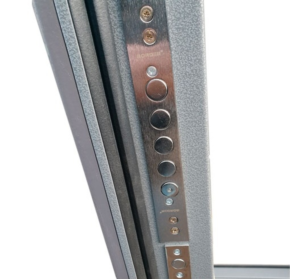 Входная металлическая дверь  с зеркалом RеX (РЕКС) 22 Бетон темный / Гладкая Акация светлая поперечная