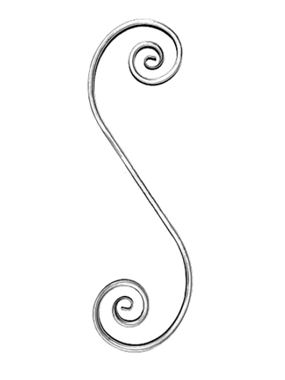 Кованый элемент вензель S волюта (255х860х1,2) мм, р-р материала Т15, вес 1,1 кг.