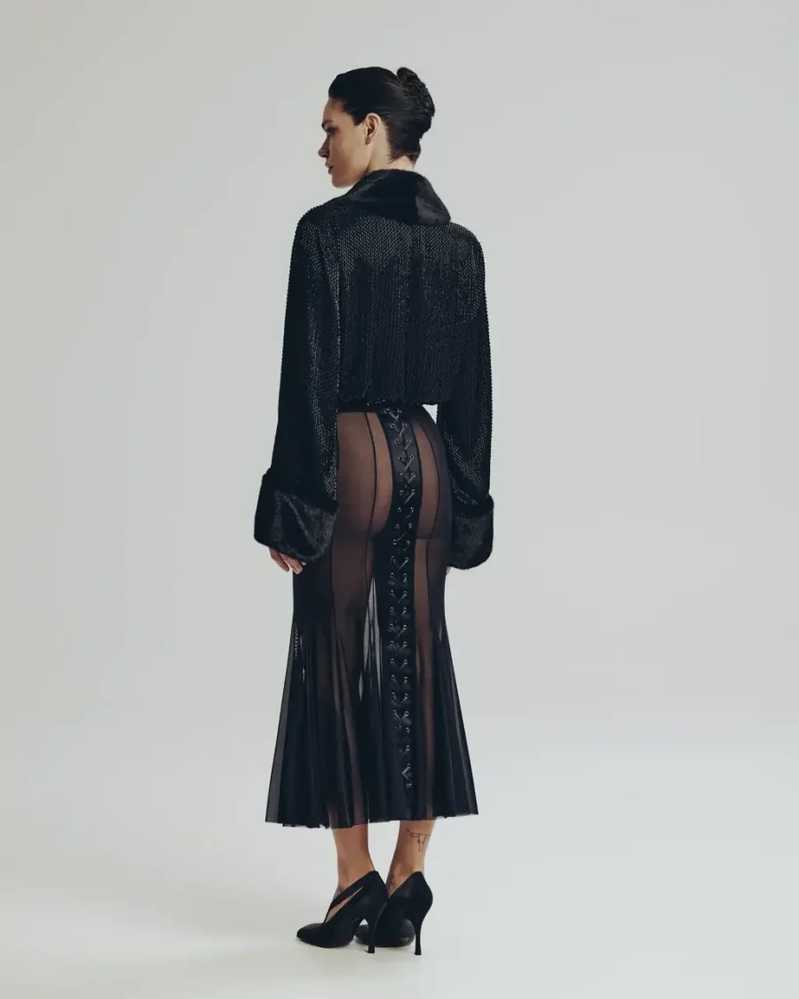 Пиджак с мехом из бисера М, Черный