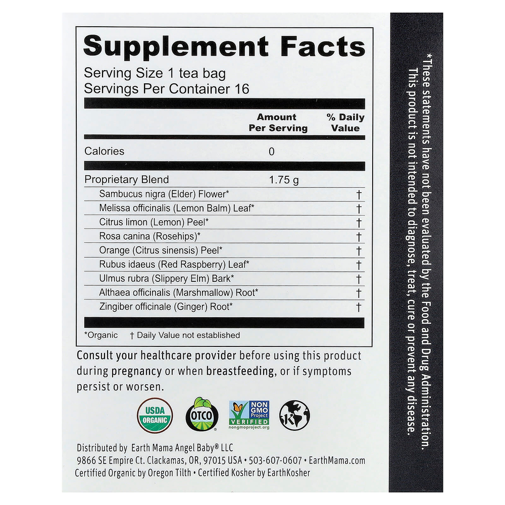 Earth Mama, Organics, Throat Soothie™, чай, без кофеина, 16 чайных пакетиков, 28 г (0,98 унции)
