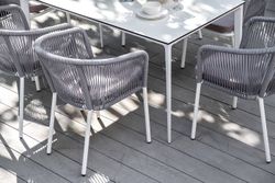 "Малага" обеденная группа на 6 персон со стульями "Марсель", каркас белый, роуп светло-серый