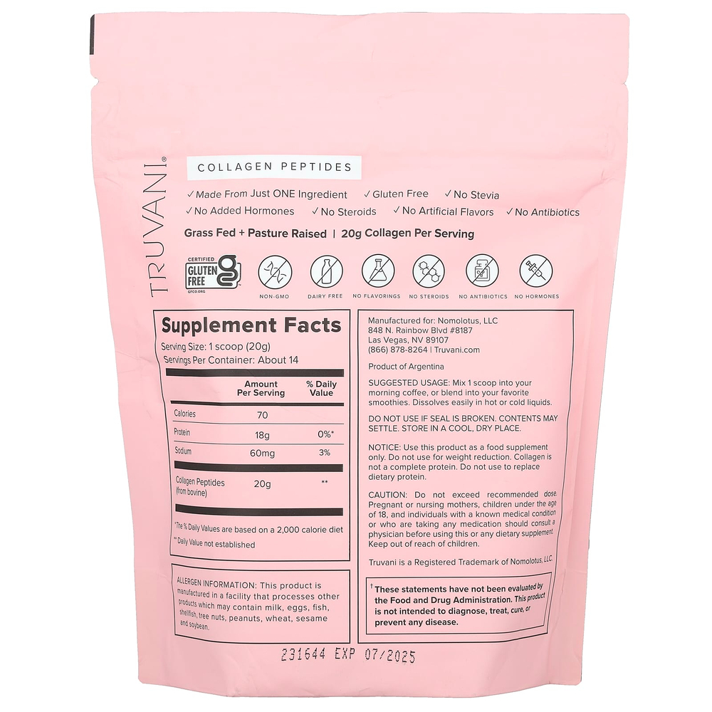 Truvani, Пептиды коллагена от травяного откорма, без добавок, 280 г (9,88 унции)