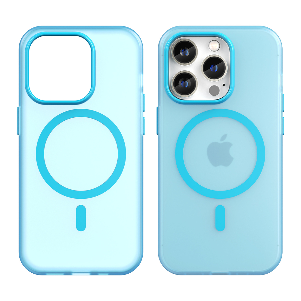 Мягкий усиленный чехол светло-синего цвета с поддержкой MagSafe для iPhone 14 Pro, серия Frosted Magnetic