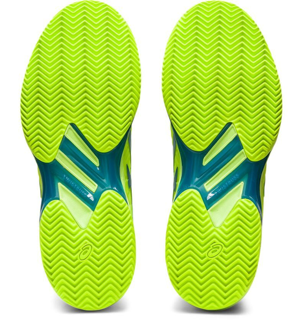 Женские теннисные кроссовки Asics Solution Speed FF 2 Clay - hazard green/reborn blue