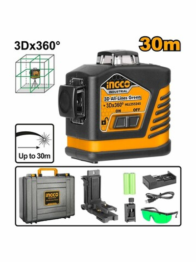 Лазерный нивелир 3D, 30м INGCO INDUSTRIAL HLL255245