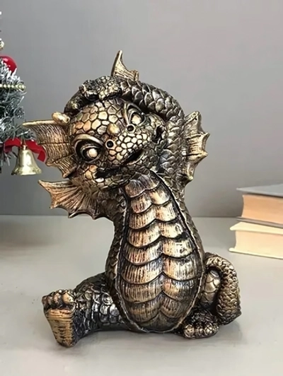 Статуэтка из гипса «Дракон Озорник» 19см античное золото