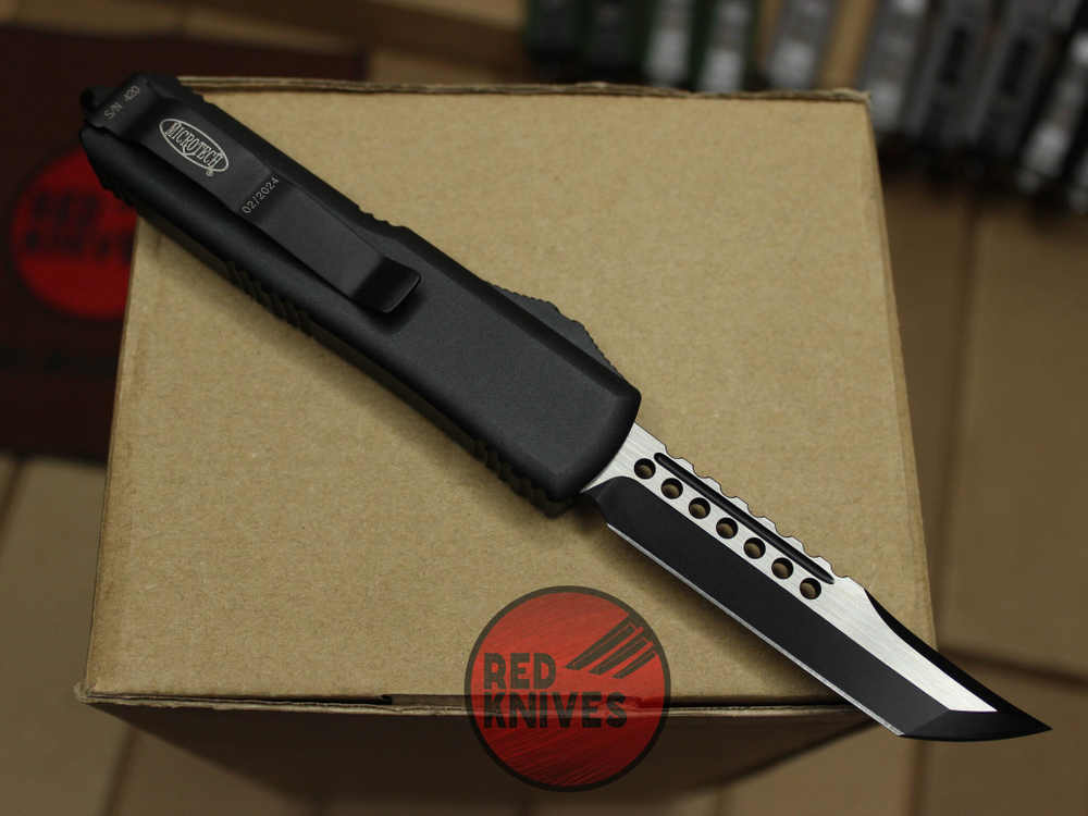 Нож Microtech UTX-85 A+++ Hellhound H/E - черная рукоять, черный клинок