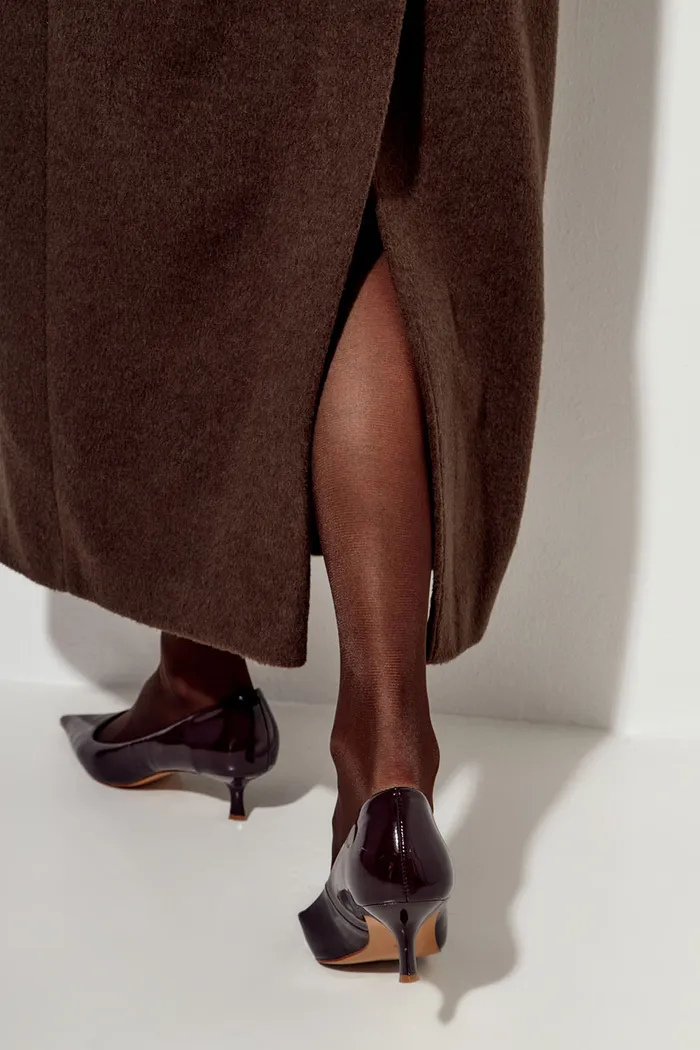 Пальто с шерстью прямого кроя цвета шоколад