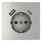 Розетка встраиваемая VOLTUM S70 с заземлением и защитными шторками, 16А, с USB, A+С, (сталь)