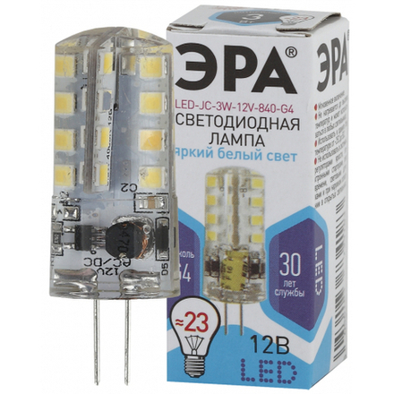 Лампочка светодиодная ЭРА STD LED JC-3W-12V-840-G4 G4 3Вт капсула нейтральный белый свет