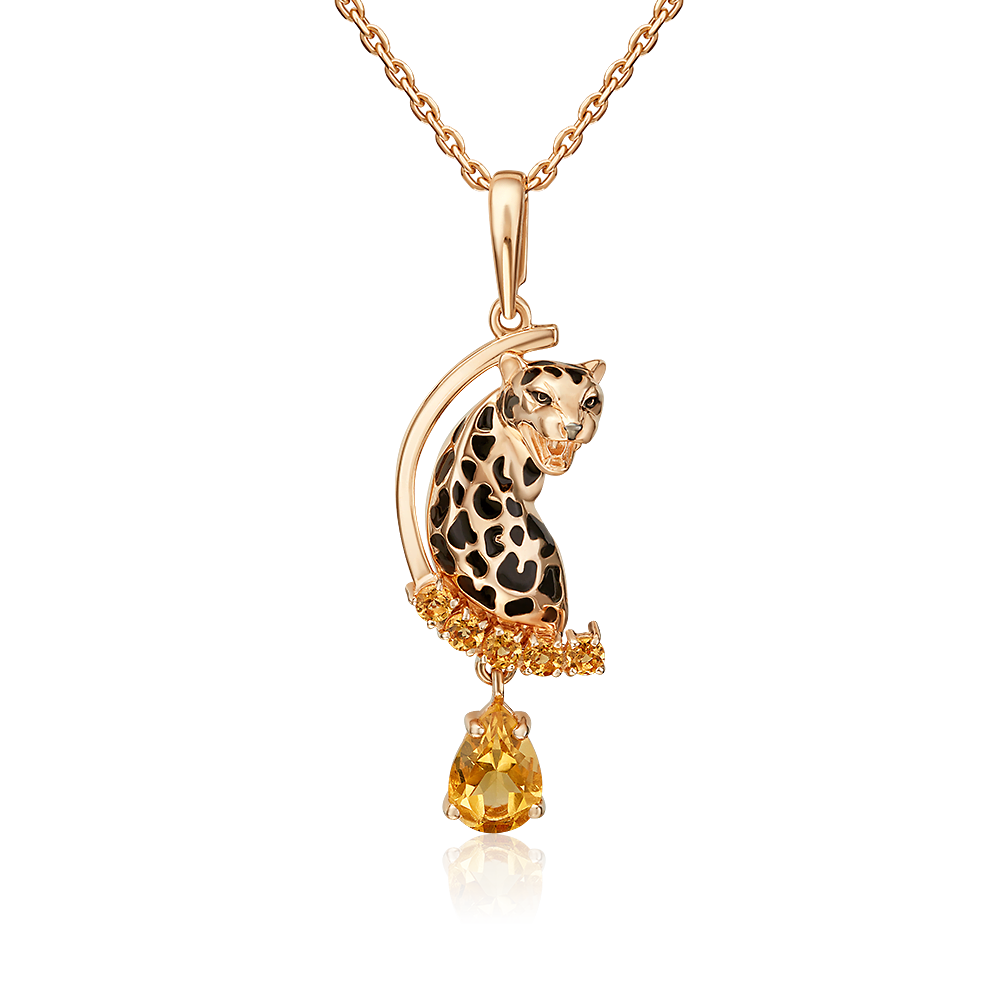 Подвеска «Леопард» из красного золота с цитринами и эмалью