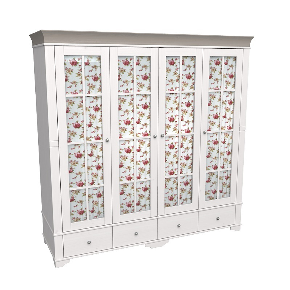 Шкаф 4х дверный со стеклянными дверями «Бейли» белый воск/антрацит