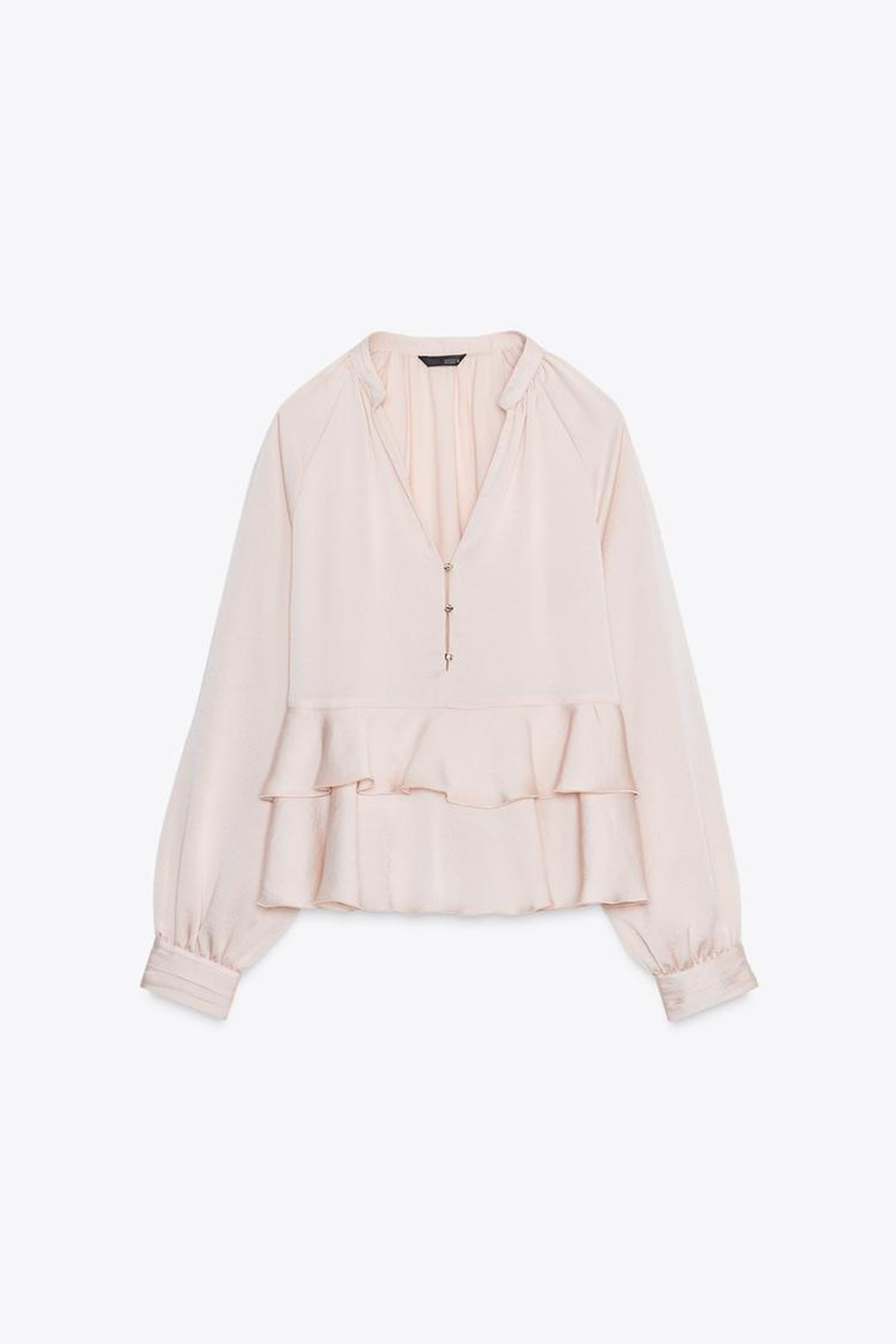 ZARA БЛУЗА С ВОЛАНАМИ, ТЕЛЕСНО-РОЗОВЫЙ