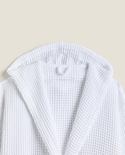 ZARA HOME ХЛОПКОВЫЙ ХАЛАТ С КАРМАНАМИ, БЕЛЫЙ