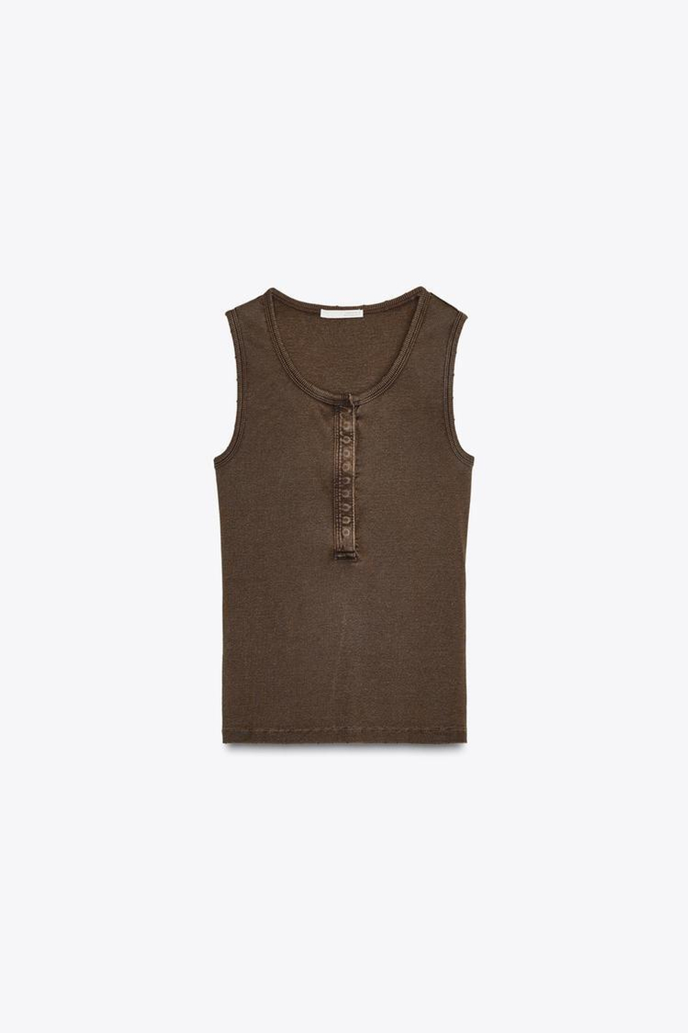 ZARA ТОП В РУБЧИК ИЗ ТКАНИ С ЭФФЕКТОМ ПОТЕРТОСТИ, КОРИЧНЕВЫЙ