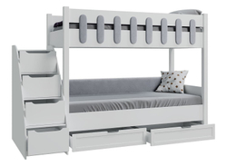 Кровать двухярусная Лапландия, белый/ткань велюр серый