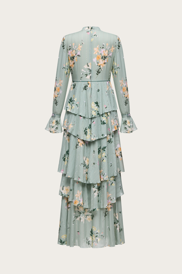 Платье-макси из зеленой вискозы с ЛЮРЕКСНОЙ НИТЬЮ