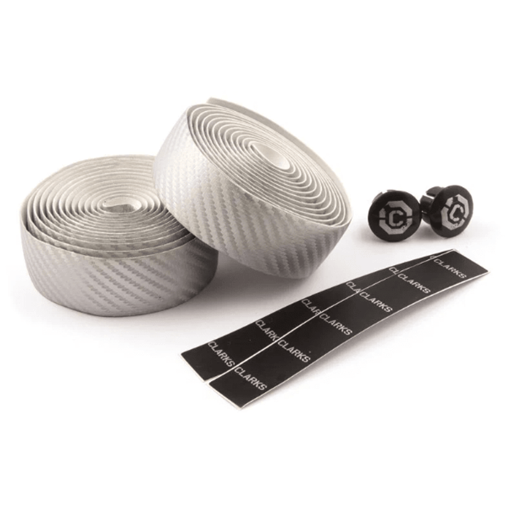 Обмотка руля CLARKS CHBT-CARB корковая+крепеж+заглушки на руль, серебро "карбон" (3-258)
