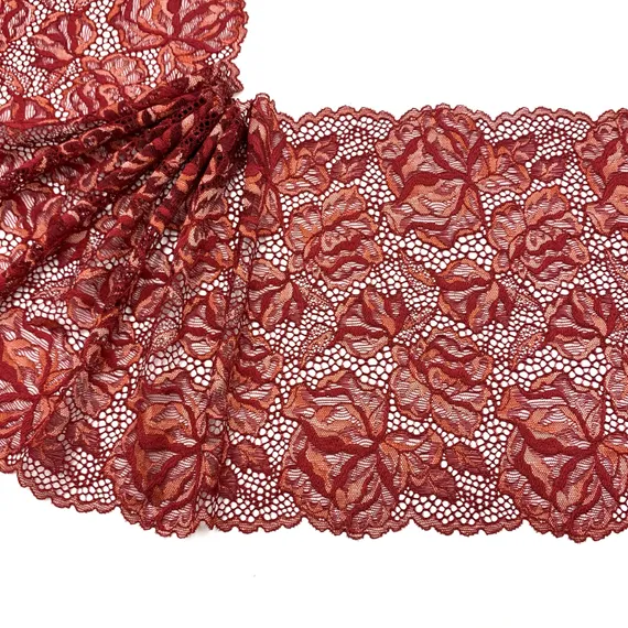 Кружево эластичное темно-красное/бордо 23 см, Китай