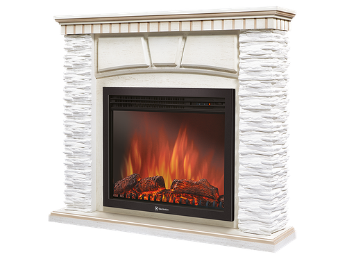 Портал Firelight Porto 25 камень белый, шпон беленый дуб