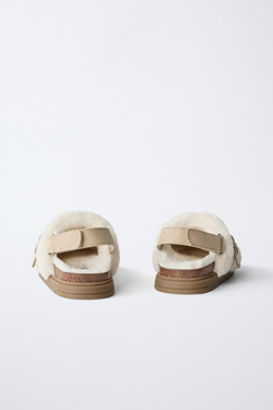 ZARA САБО ИЗ ИСКУССТВЕННОЙ ОВЧИНЫ, ЭКРЮ