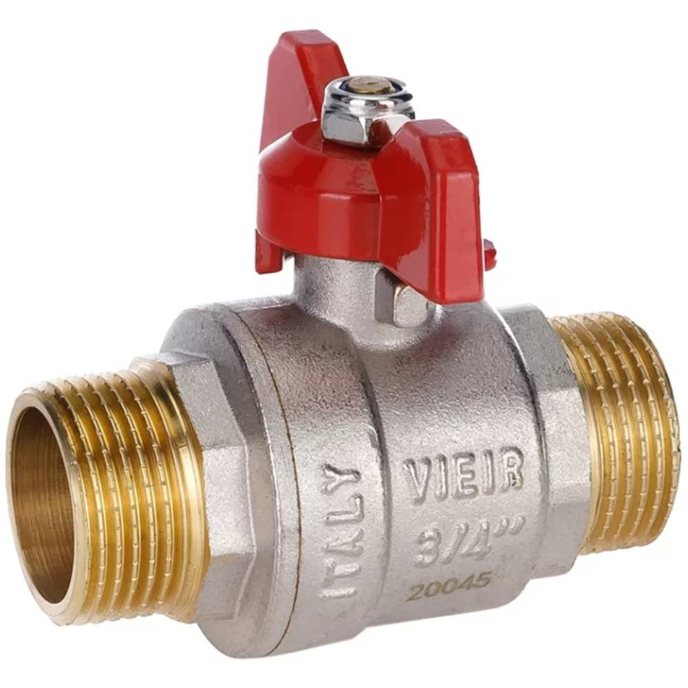 Кран VIEIR шаровый 3/4" НН, усиленный, кр. бабочка, никель (80/10) VR105-04