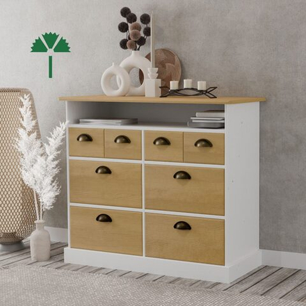 Комод деревянный Тэа 95х38х84 см с ящиками и полкой из массива сосны, 6 ящиков / белый, бейц