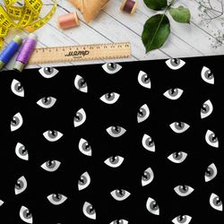 Ткань бифлекс серые кошачьи глаза на чёрном фоне