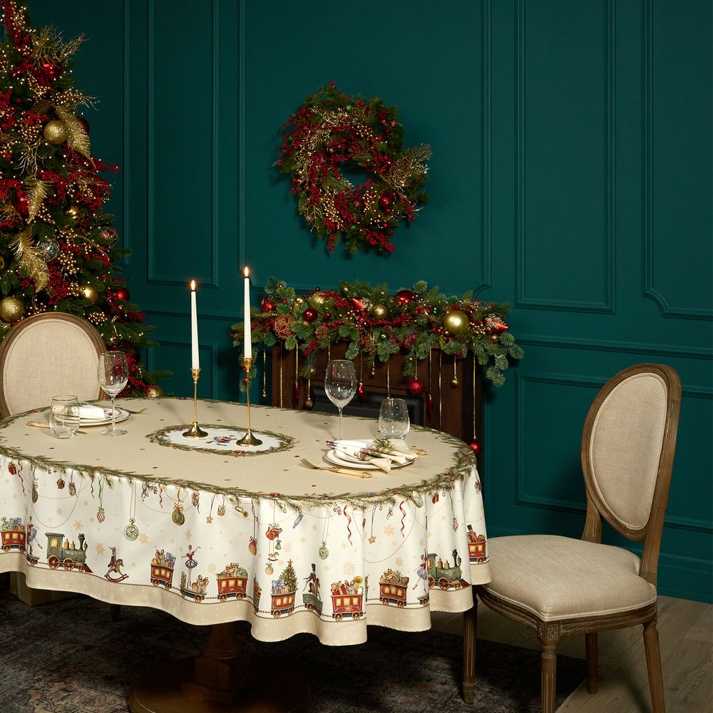 СКАТЕРТЬ ОВАЛЬНАЯ "ЩЕЛКУНЧИК" ,160Х220СМ БЕЖЕВЫЙ ,100% ХЛОПОК ,ТВИЛ