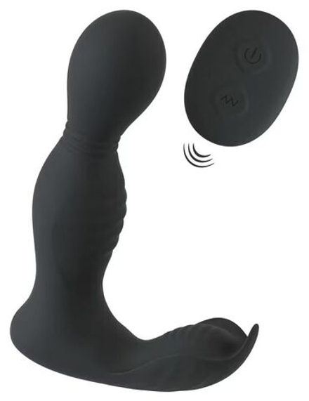 Черная анальная пробка с вибрацией, вращением и пультом ДУ RC Butt Plug with 2 Functions