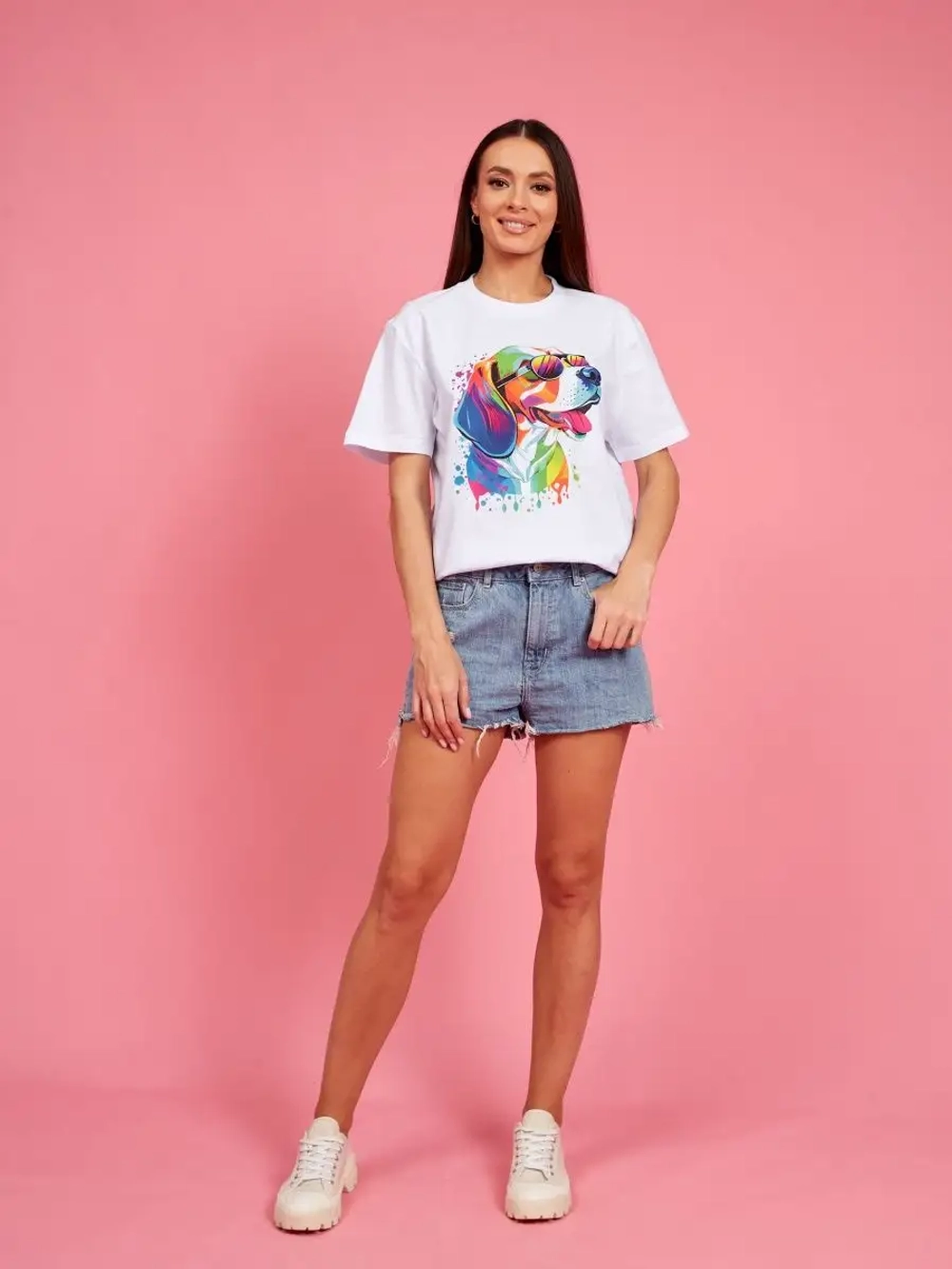 Футболка оверсайз с принтом собакой Бигль Корги Хаски