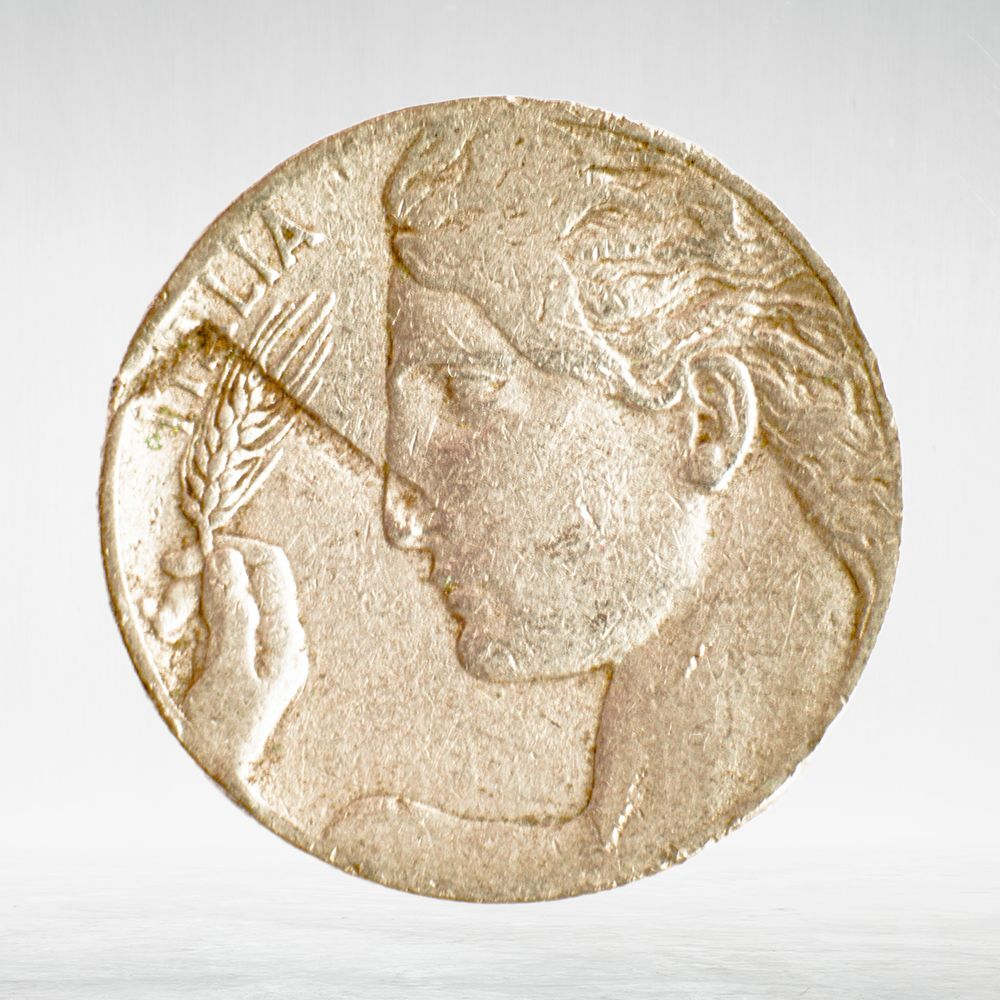 Italy 20 Centesimi 1908 R "Liberty in Flight - Ear of Wheat", VF